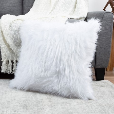 Hastings Home 22-Inch Square Faux Fur Pillow, White